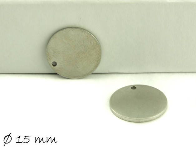6 Stück Anhänger Edelstahl Stempel Plättchen, silbern, Ø 15 mm