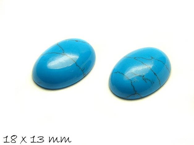 2 Stück Cabochons, himmelblauer synthetischer Türkis, 18 x 13 mm, oval