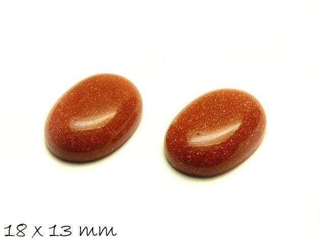 2 Stück Glascabochons, Goldfluss, 18 x 13 mm, oval