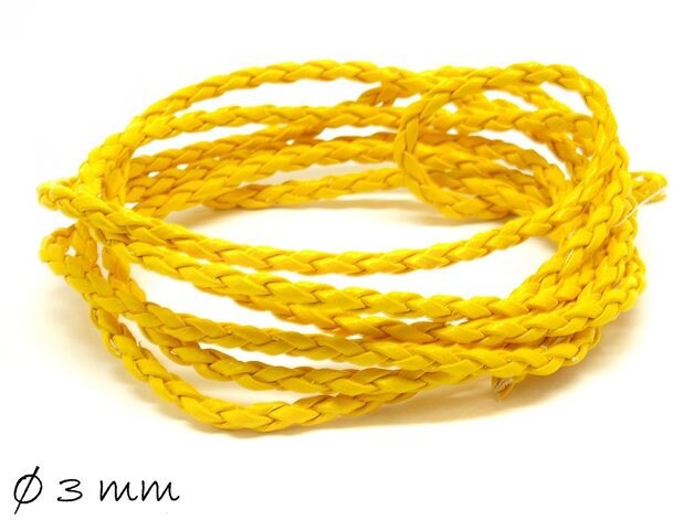1,50EUR/m - 5 m Kunstlederband geflochten gelb, 3 mm