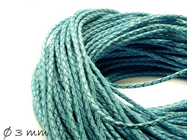 1,50EUR/m - 5 m Kunstlederband geflochten hellblau, 3 mm Lederimitat blau