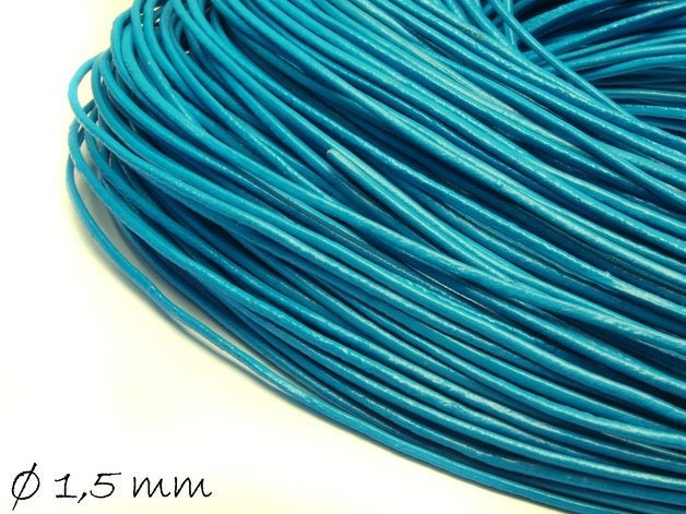 0,66EUR/m - 5 m Lederband türkis, Ø 1,5 mm