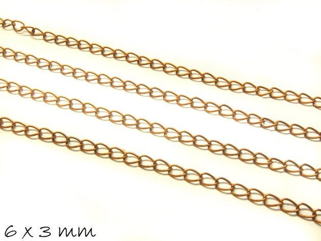 1,00EUR/m - 2 m Gliederkette kupfer, groß, 6 x 3 mm