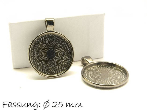 2 Stück Anhänger mit Cabochonfassungen/ Medaillon 25 mm, schwarz gunmetal