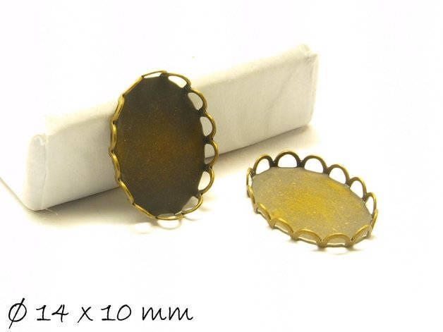 10 Stück Fassungen für Cabochons, 14 x 10 mm, bronze