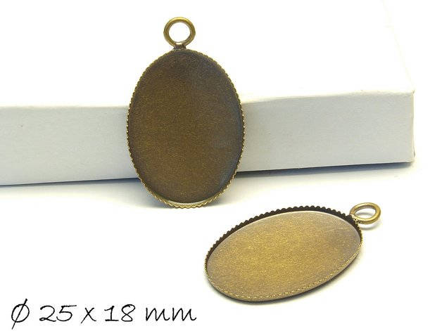 2 Stück Cabochon Fassung / Medaillon 25 x 18 mm bronze