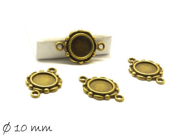4 Stück Verbinder mit Fassung für Cabochons, Doppelöse, bronze, 10 mm