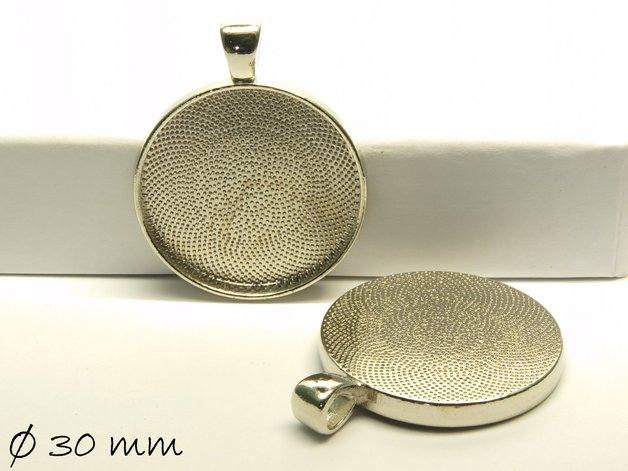 2 Stück Anhänger mit Cabochonfassungen / Medaillon Ø 30mm, altsilber