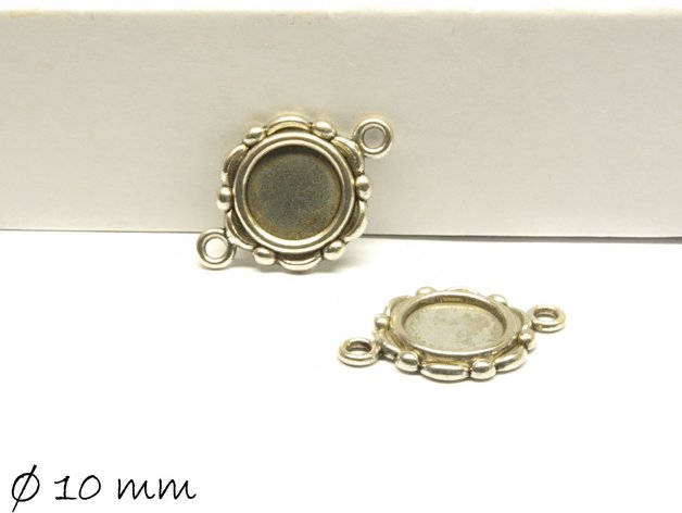 4 Stück Verbinder mit Fassung für Cabochons, Doppelöse, altsilber, 10 mm