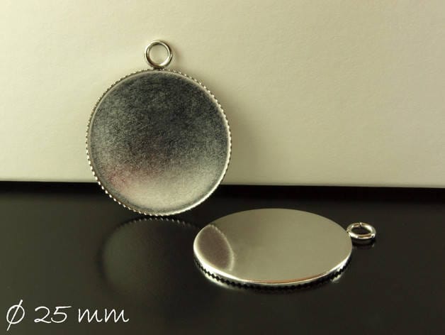 2 Stück Anhänger mit Fassung für Cabochons, Edelstahl, Silber, 25 mm