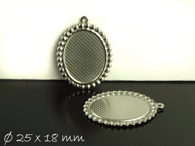 2 Stück Edelstahl Cabochon Fassungen, 25 x 18 mm, silber
