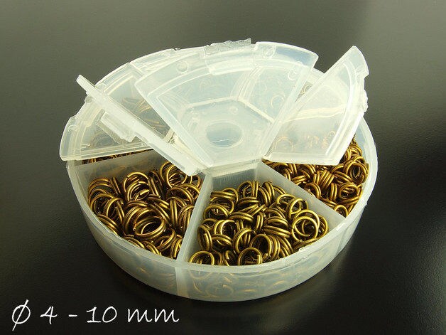 1 Box Doppelringe Schlüsselringe bronze, Ø 4-10 mm