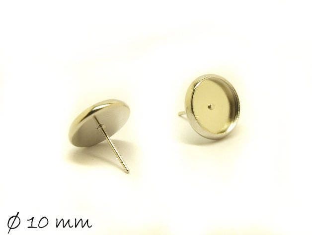 4 Stück Ohrstecker Rohlinge mit Fassung, platin silbern, 10 mm
