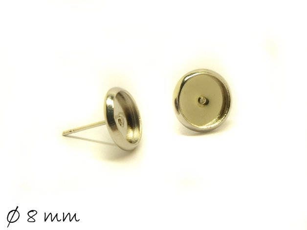 4 Stück Ohrstecker Rohlinge mit Fassung, platin silbern, 8 mm