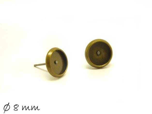 4 Stück Ohrstecker Rohling mit Fassung in bronze, 8 mm Ohrringe Stecker