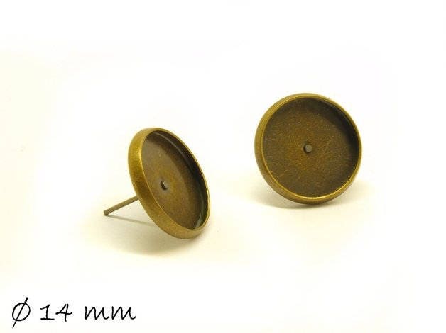 4 Stück Ohrstecker Rohling mit Fassung in bronze, 14 mm Ohrringe Stecker