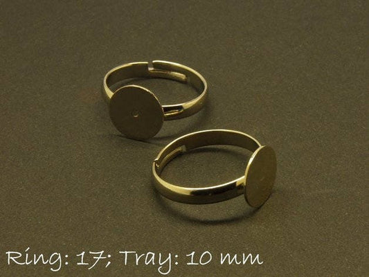 2 Stück Ring Rohling, verstellbar, platin silber, 17 mm, Fläche 10 mm