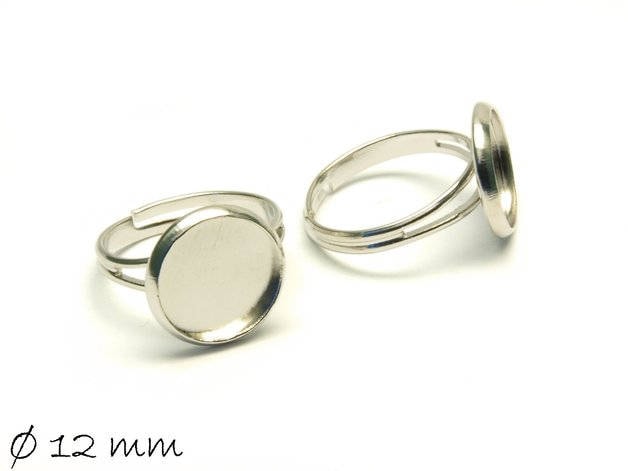 2 Stück Ringrohlinge 17mm platin silbern mit 12mm Cabochonfassung