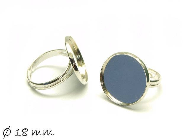 2 Stück Ring Rohlinge platin silber, 18 mm Cabochonfassung