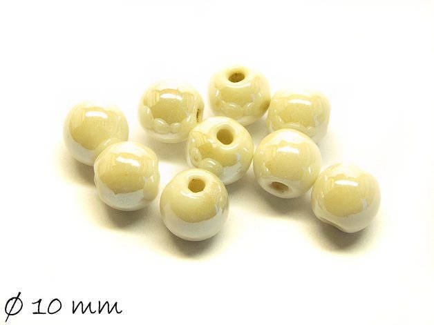 10 Stück Porzellan Perlen Ø 10 mm creme weiß