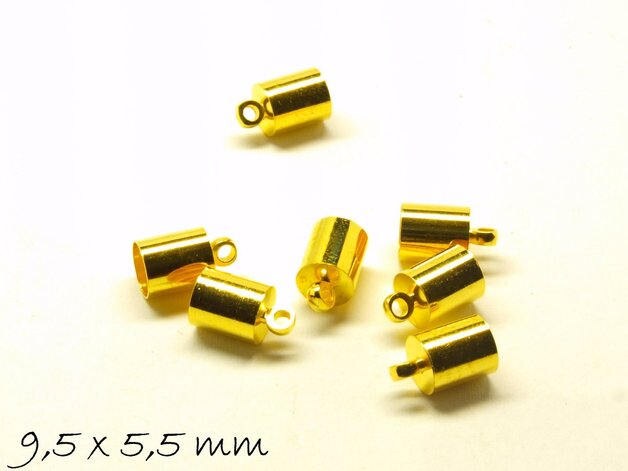 10 Stück Endkappen, gold, 9,5 x 6 mm, Innendurchmesser 5,5mm