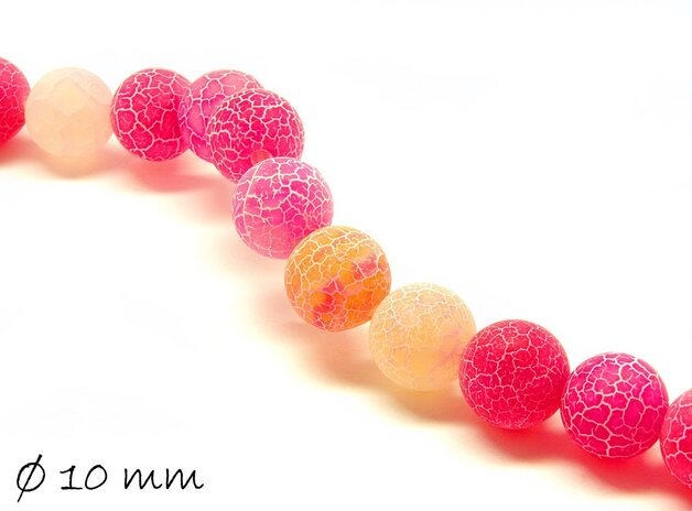 10 Stück matte, gecrackte Achatperlen, 10 mm, pink