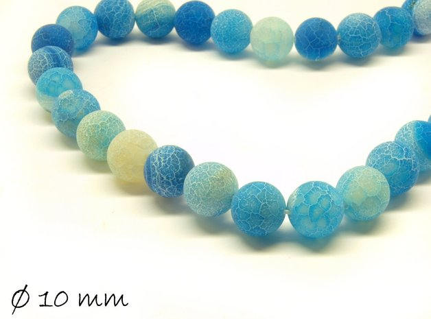10 Stück matte, gecrackte Achatperlen, 10 mm, blau dunkel