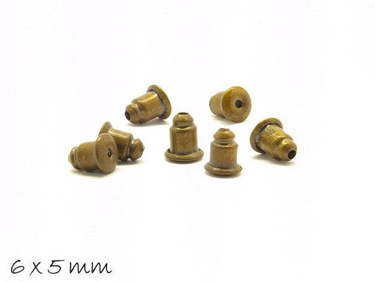 50 Stück Ohrmuttern für Ohrstecker, Stopper, bronze, 6 x 5 mm