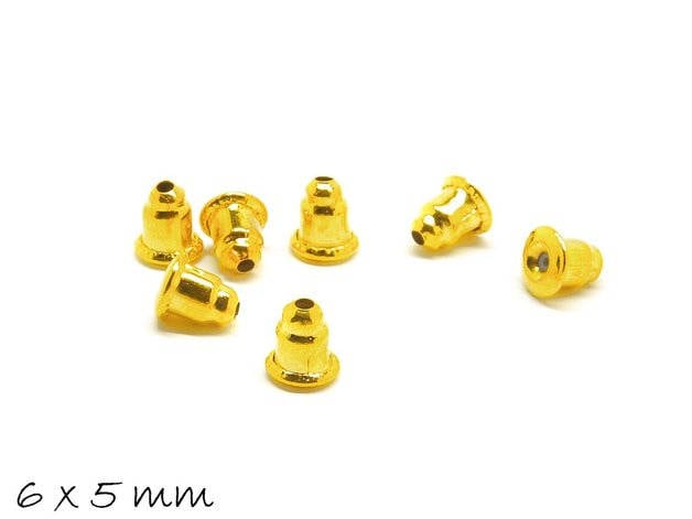 50 Stück Ohrmuttern für Ohrstecker, Stopper, golden, 6 x 5 mm