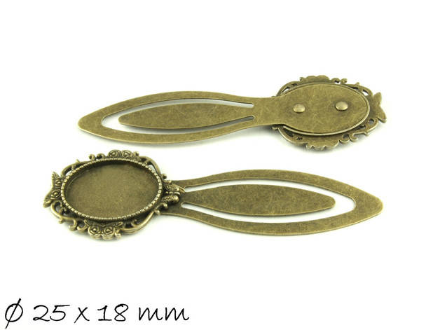 1 Stück Lesezeichen, bronze, Cabochon, Fassung, 25 x 18 mm