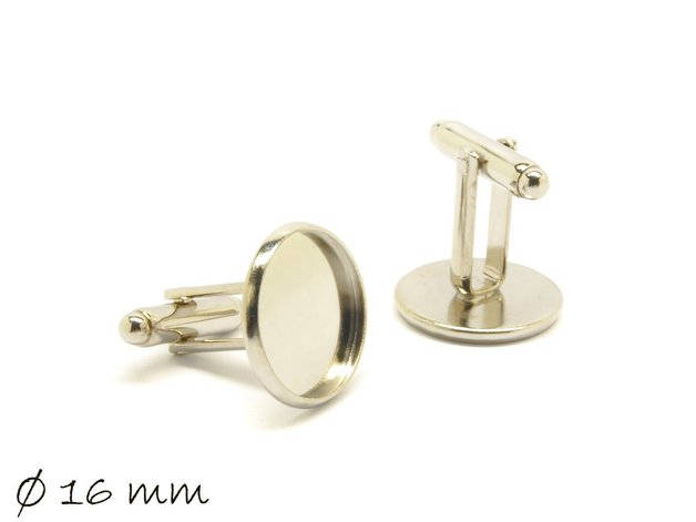 2 Stück Manschettenknöpfe mit Cabochonfassung platin silbern Cabochon 16 mm