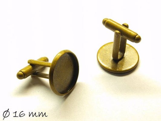 2 Stück Manschettenknöpfe mit Cabochonfassung bronze Cabochon 16 mm