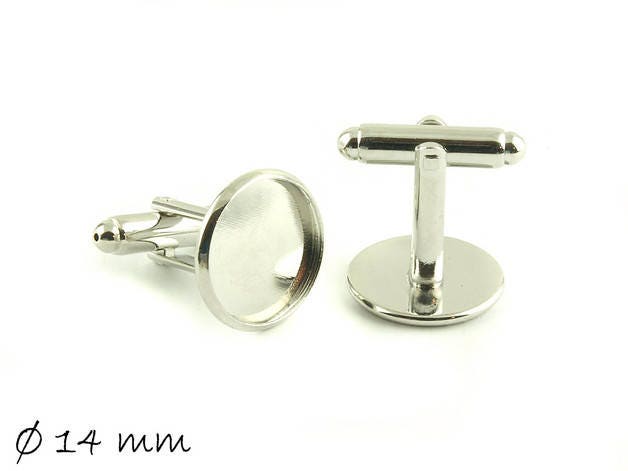 2 Stück Manschettenknöpfe mit Cabochonfassung platin silbern Cabochon 14 mm