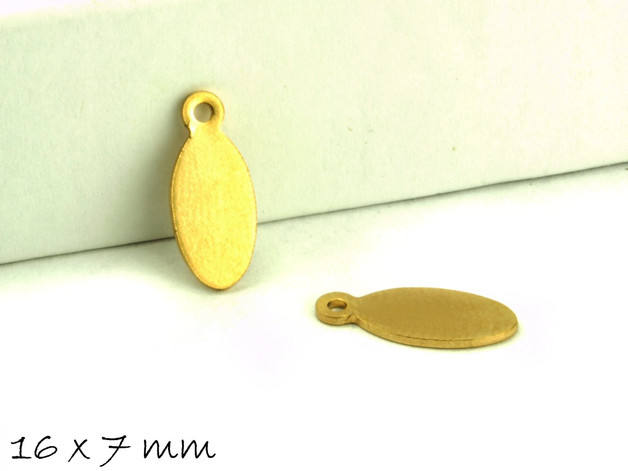 10 Stück Stempel Plättchen oval 16 x 7 mm Edelstahl gold