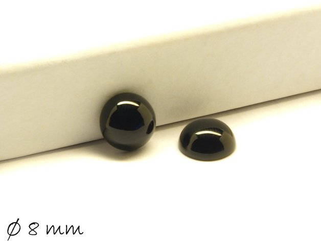 2 Stück Edelstein Cabochons, schwarzer Achat, Ø 8 mm