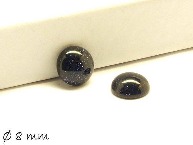 2 Stück Glascabochons, violetter Goldfluss, 8 mm