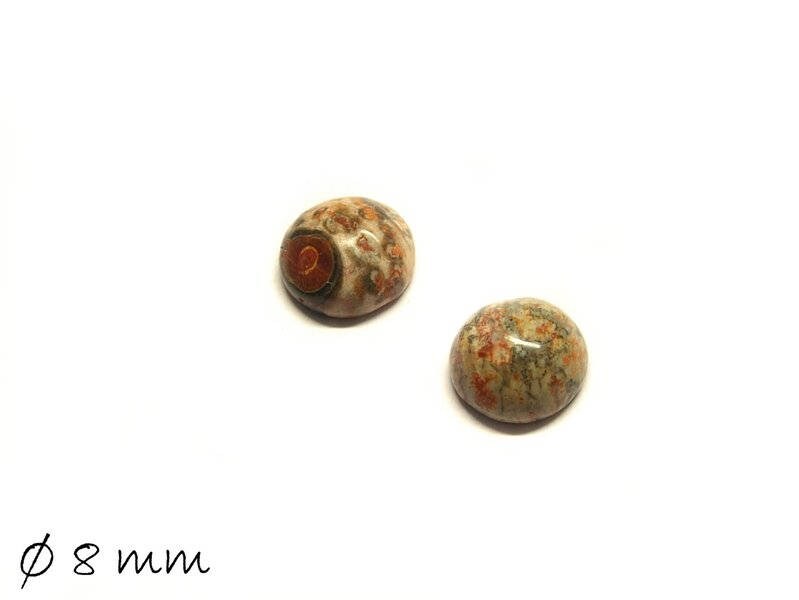 2 Stück Edelstein Cabochons, Leopard Skin Jaspis, 8 mm Jasper