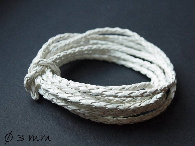 1,50EUR/m - 5 m Kunstlederband geflochten weiß, 3 mm