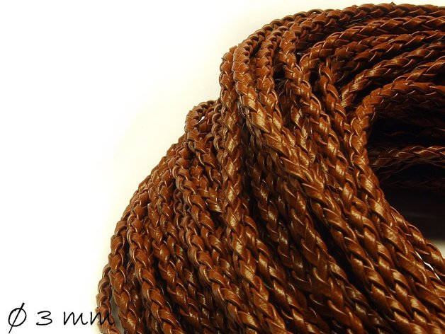 1,50EUR/m - 5 m Kunstlederband geflochten braun, 3 mm Lederimitat