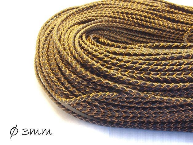 3,00EUR/m - 2 m Lederband geflochten braun, 3 mm, Echtleder, Leder