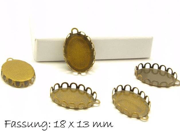 10 Stück Fassungen für Cabochons, 18 x 13mm, bronze