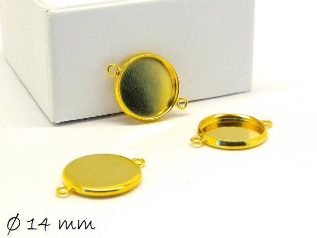 4 Stück Verbinder mit Fassung für Cabochons, Doppelöse, gold, 14 mm