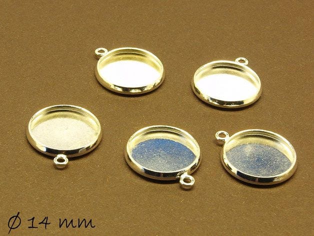 4 Stück Anhänger mit Cabochonfassung / Medaillon Ø 14 mm silber