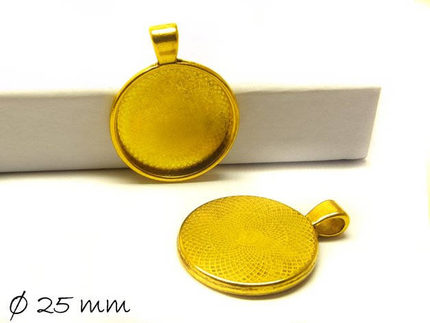 2 Stück Anhänger mit Cabochonfassung / Medaillon Ø 25 mm altgold