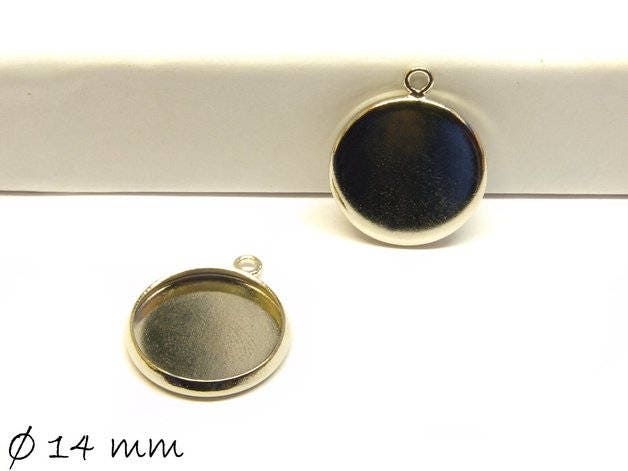 10 Stück Anhänger mit Cabochonfassung/ Medaillon Ø 14 mm platin silber