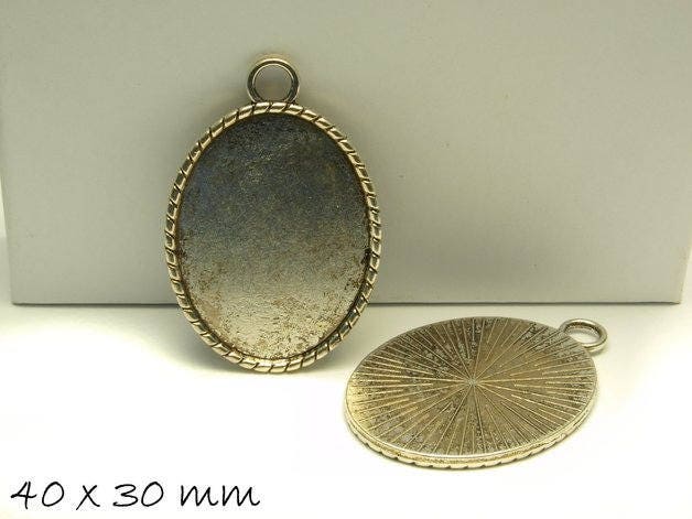 1 Stück Anhänger mit Cabochonfassung / Medaillon Ø 40 x 30 mm altsilber