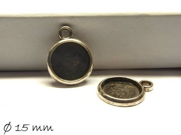 5 Stück Anhänger mit Cabochonfassungen / Medaillon Ø 15 mm silber