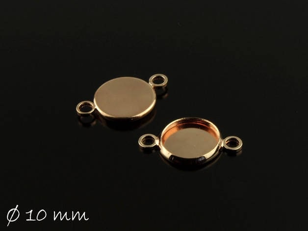 4 Stück Verbinder mit Fassung für Cabochons, Doppelöse, rosegold, 10 mm