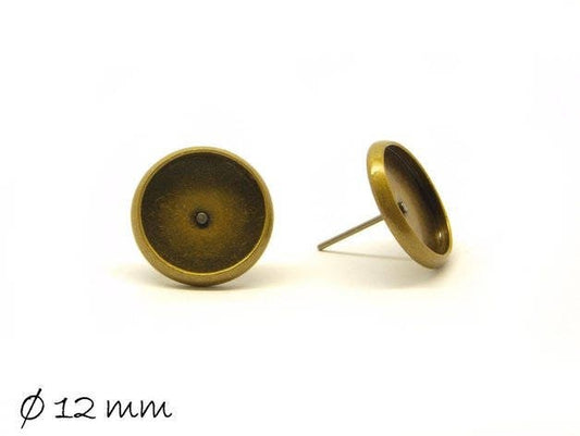 4 Stück Ohrstecker Rohling mit Fassung in bronze, 12 mm Ohrringe Stecker