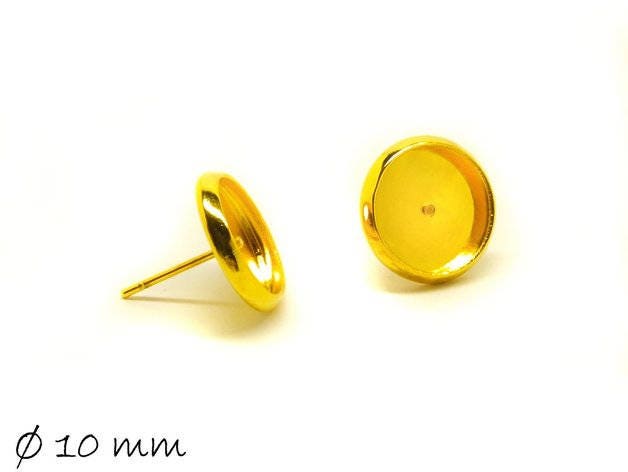 4 Stück Ohrstecker Rohlinge mit Fassung, golden, 10 mm